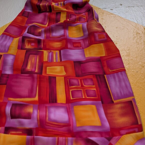 90s Vintage Tickets Mini Dress Windowpane Pink Orange Red Squares Tie Back - Picture 2 of 10